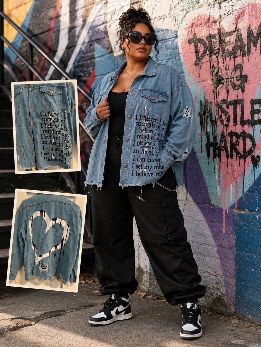 Spoon Jeans 3XL Distressed Graphic Denim Jacket Streetwear Heart Art